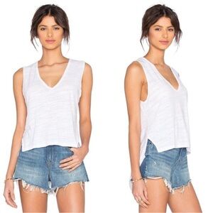REVOLVE LNA White Sleeveless Tank Top High low hem heathered burnout Cropped XS